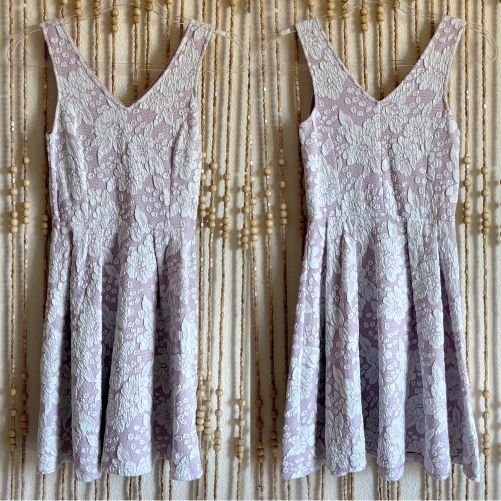 Frenchi Coquette Cottage Lilac Lace Stretch Skater Sleeveless Tank Stretch Dress